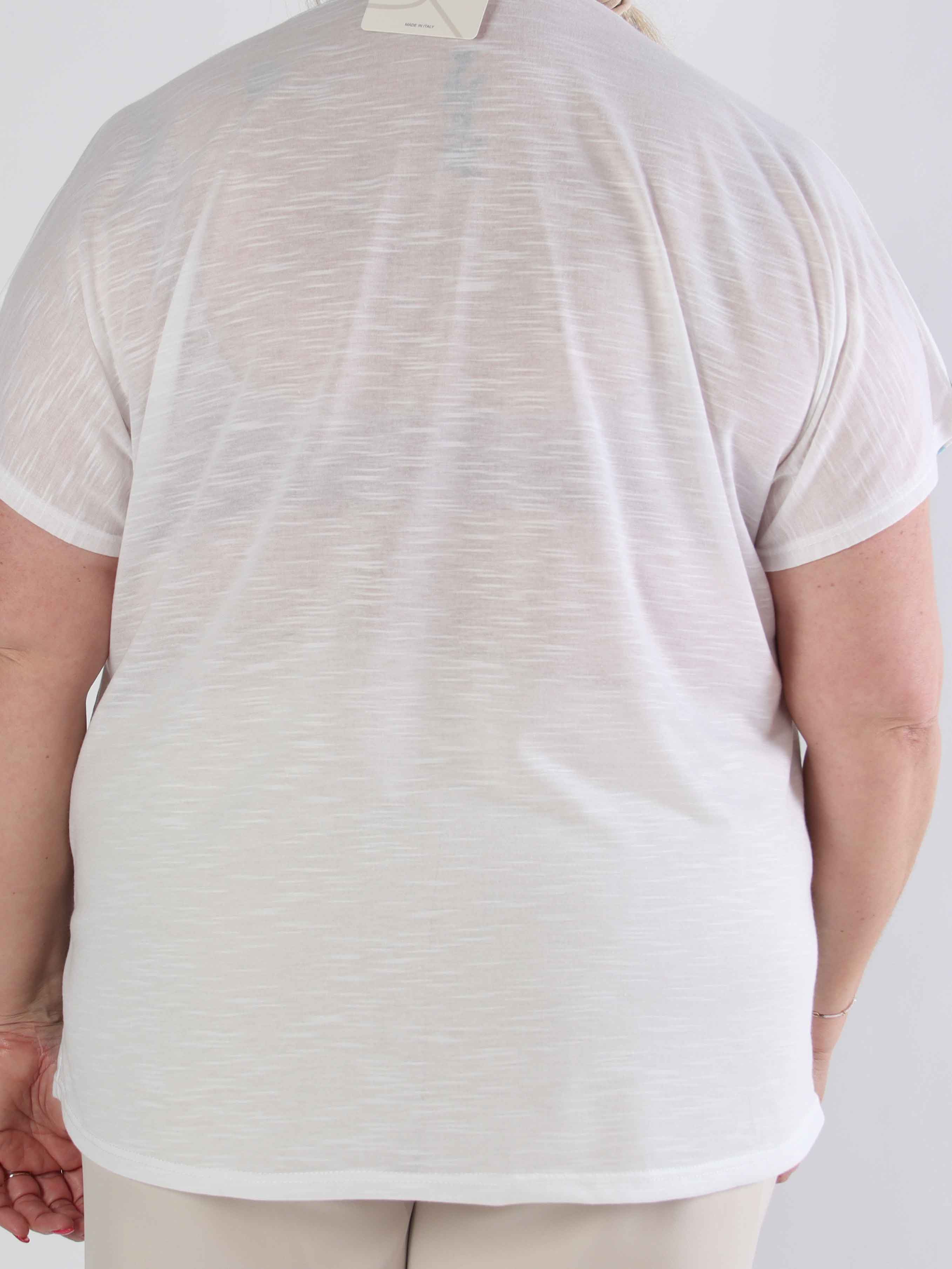 Merle - Vit V-ringad plus size T-shirt med motiv